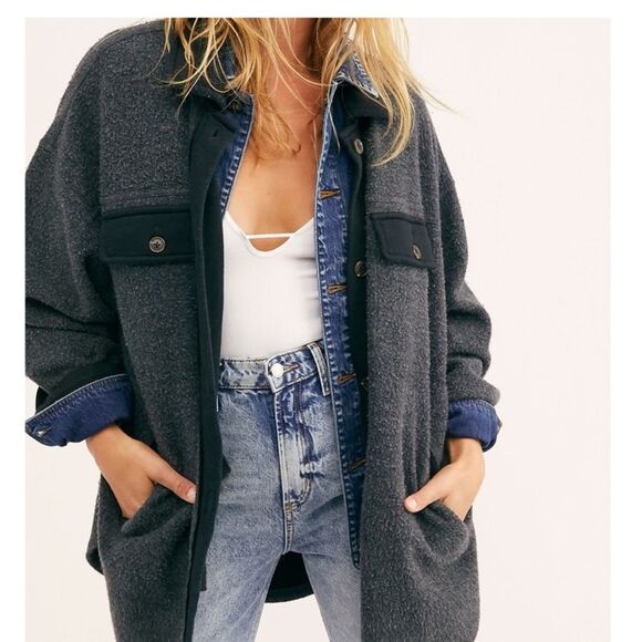 Free People Ruby Soft Oversized Slouchy Shacket - Washed Black color, XS, EUC! - Picture 1 of 5